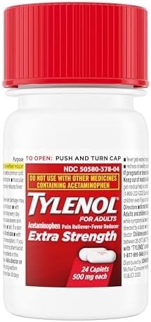 Tylenol Extra Strength 500 mg Acetaminophen Caplets, 24 Ct