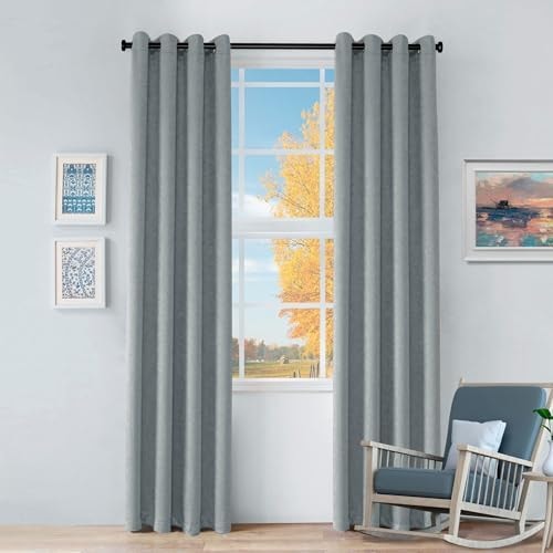 SUPERIOR Senna Semi Blackout Curtains - Vintage Solid Textured Design - 52" x 108" - Grommet Header - Sun Blocking & Room Darkening Drapes for Bedroom, Living Room - Set of 2 Panels - Chrome