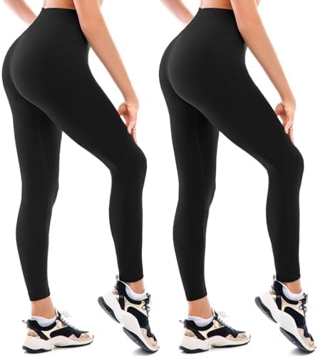 Walifrey Fleece Lined Leggings Women 2 Pack, Black/Black SM