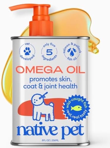Native Pet Omega 3 Fish Oil for Dogs & Cats – Wild Alaskan Salmon Oil for Dogs Skin and Coat, Supports Joints, Heart & Shedding – Fast-Absorbing Omega 3 6 9 Liquid Supplement – 8oz