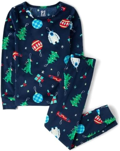 The Children's Place,Unisex Baby,Kids Christmas 2 Piece Pajama Sets,Velour,Allover Ornaments,5