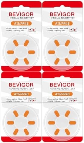 BEVIGOR Hearing Aid Batteries Size 13, Mercury Free (24 Count), Zinc Air Batteries, Easy to Open and Carry, 1.45V, Long Lasting Batteries