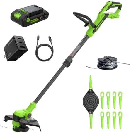 Greenworks 24V 12 in String Trimmer, 10 Blades, 3.0 Ah Battery