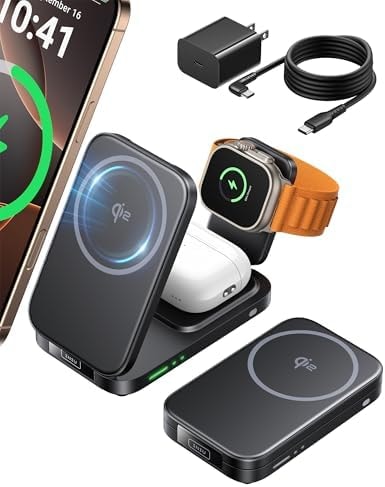 INIU 3 in 1 Foldable Wireless Charging Station, 15W Fast Mag-Safe Charger