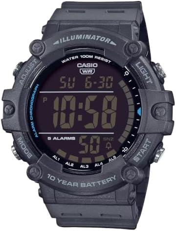 Casio Men's AE-1500WH-8BV Digital Sports Watch, Extra Large Display, Black Resin Band, 100M Water Resistant, 10 Year CR2032 Battery, Dual Time, LED Backlight, Stopwatch, Countdown Timer, 5 Alarms