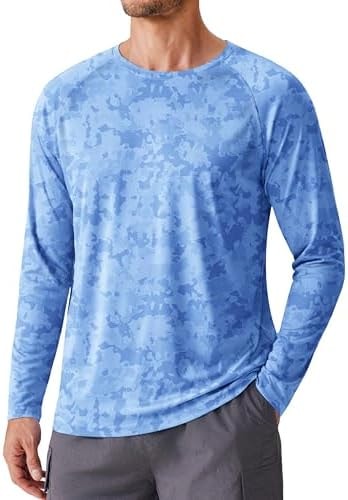 PINSPARK Men's UV Protection Long Sleeve Fishing Shirts Camo Rash Guard Swim Shirt Quick Dry Athletic Workout Tshirts