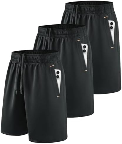 Little Beauty 3 Pack Mens Gym Basketball Shorts 9" Fast Dry Running Athletic Shorts with Pockets for Casual Workout Black Black Black L