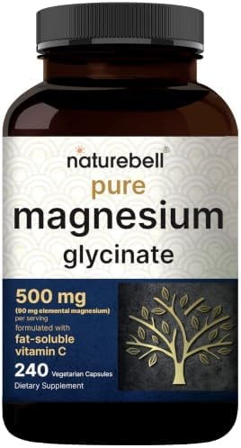 Naturebell Pure Magnesium Glycinate 500mg, 240 Veggie Capsules | 100% Chelated & Purified – 3rd Party Tested, Vegan Friendly, Non-GMO, Filler Free