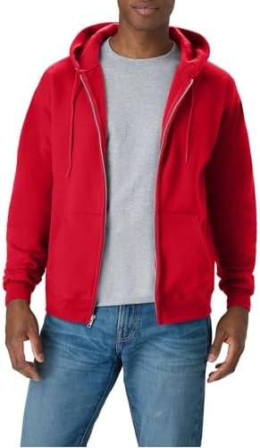 Hanes Men's Full-Zip Eco-Smart Hoodie, Deep Red, Medium
