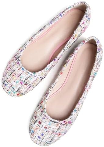 SAILING LU Women Round Toe Shoes Patchwork Ballet Flats Pink 39(7.5)