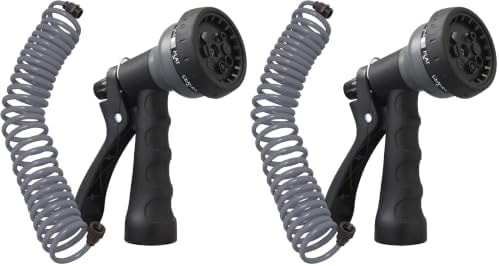 Orbit 26382 Coil Garden Hose, 25 Feet, with 8-Pattern Hose Nozzle (Gray) (Pack of 2)