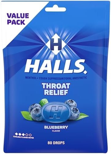 Halls Throat Relief Blueberry Cough Drops, Value Pack, 80 ct