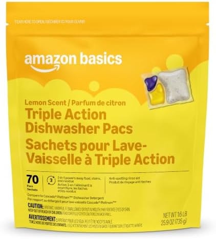 Amazon Basics Triple Action Dishwasher Pacs, Lemon Scent, 70 Count (Previously Presto!)