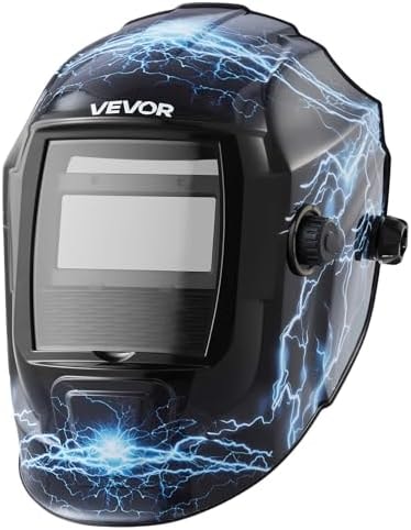 VEVOR Welding Helmet Auto Darkening, 3.66" x 1.69" True Color Welding Hood, Solar Powered Welder Mask 2 Arc Sensors, Shade 4/9-13 for TIG MIG ARC Weld Grinding - CRIUS Series (Blue Lightning Pattern)