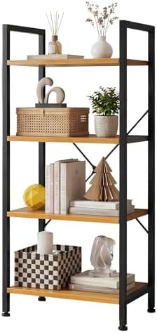 Sweetcrispy 4 Tier Bookshelf, Bookcase Shelf Storage Organizer, Wood