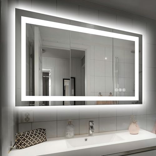 Hivone 40"X32" LED Bathroom Mirror with Lights, Anti-Fog, Dimmable, Backlit + Front Lit, Smart Bathroom Vanity Mirror, Memory Function, Shatterproof, Tempered Glass (Horizontal/Vertical)