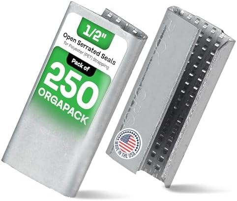 IDL Packaging Orgapack Open Serrated Seals for 1/2" Polyester (PET) Strapping, Pack of 250 - USA-Made Superior Holding Power Metal Clips for Banding, Packing - Orgapack Patented Serrated Pattern