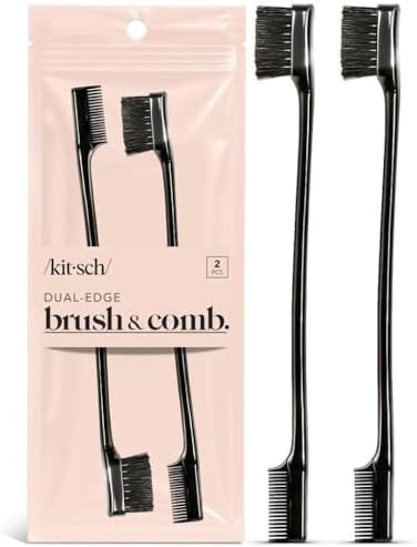 Kitsch Double Sided Edge Control Hair Brushes for Women - Edge Brush with Soft Nylon Bristles | For Bangs, Hairline, Eyebrows & Lashes - 2 Pcs, Black