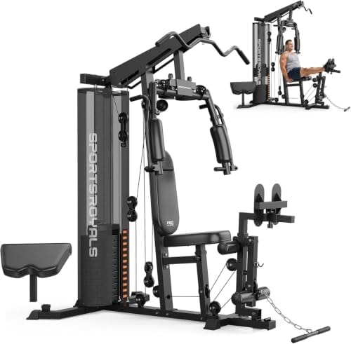 SPORTSROYALS Home Gym, Multifunctional Workout Station with Leg Press