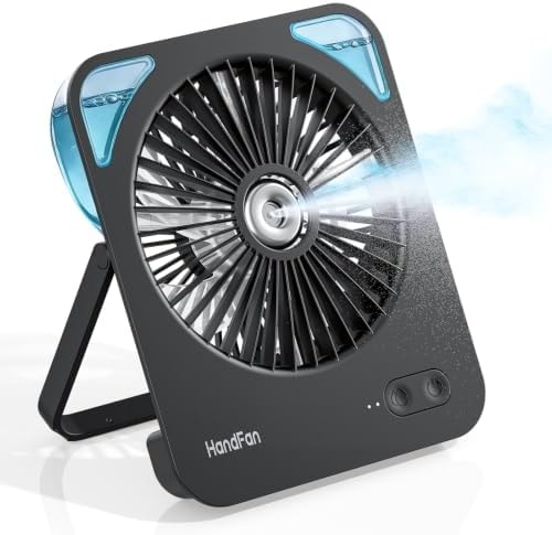 HandFan 4000mAh Portable Desk Misting Fan, 180° Foldable Travel Fan Rechargeable, Small Personal Mist Fans Battery Powered, Cooling Table Fans for Home Office Travel Beach Cruise Outdoors(Black)