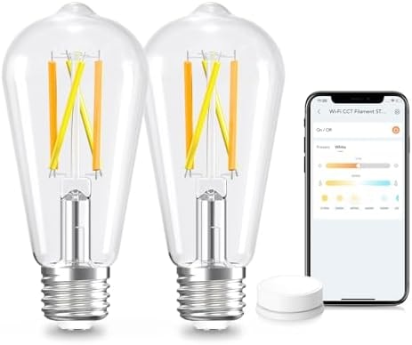 Linkind Smart Edison Bulbs, 2700K-6500K Tunable WiFi Edison Bulbs with Remote Control, 8W 60W Equivalent Dimmable ST19(ST58) Vintage Light Bulbs 800lm, Compatible with Alexa & Google Home, 2-Pack