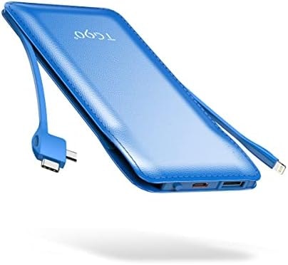 TG90° 10000mAh Slim Portable Charger with Built in Cable,Blue