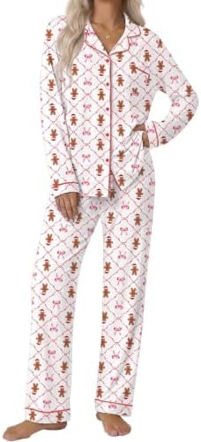 Ekouaer Pajamas Womens Long Sleeve Sleepwear Button Down Loungewear Pjs Set