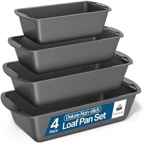 Loaf Pan Set 4-Piece - Deluxe Nonstick Carbon Steel Bakeware for Perfect Bread and Cakes – Dishwasher Safe, Premium Pans for Home Baking