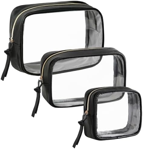 Vorspack Travel Toiletry Bag for Women, 3 Pack Clear Makeup Bags, Black