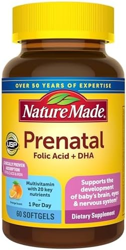 Nature Made Prenatal Vitamins for Women with Folic Acid + DHA, Prenatal Vitamin and Mineral Supplement for Daily Nutritional Support, 60 Softgels, 60 Day Supply