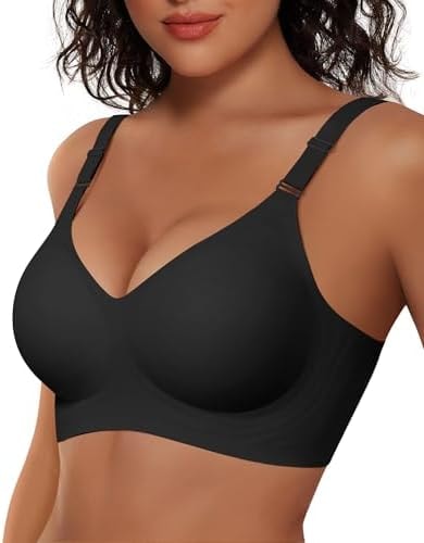 Vertvie Womens Wireless Jelly Bras No Underwire Push Up Seamless Bra Supportive Full Coverage Bralette Regular and Plus Size(Black,Small)