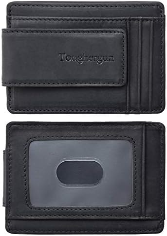 Toughergun Slim Wallet for Men RFID Blocking Money Clip, Minimalist Front Pocket Credit Card Holder, Magnetic Thin Mens Wallets with ID Window(Black)