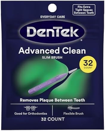 DenTek Slim Brush Advanced Clean, Interdental Brushes for Cleaning Between Tight Teeth, Safe for Braces & Dental Work, 32 Count (Pack of 1)