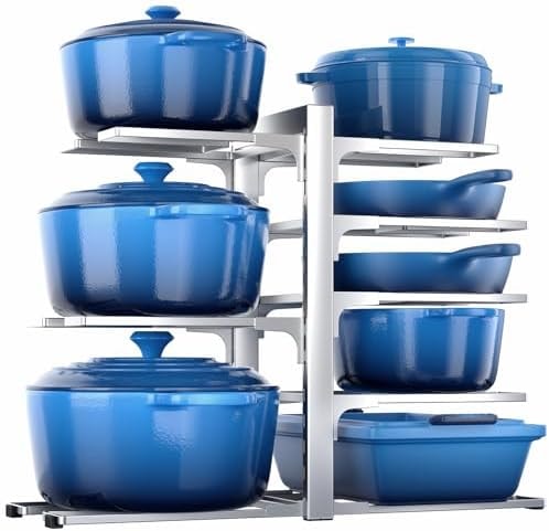 ORDORA Pots and Pans Organizer Under Cabinet 15.8" 8-Tier Adjustable Silver