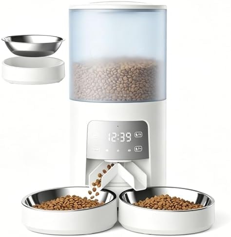 Sweetcrispy Automatic Cat Feeder for 2 Cats, 6L Automatic Pet Feeder, White