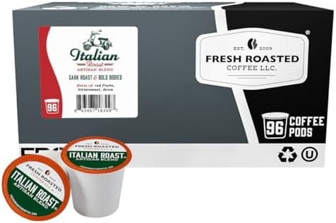 Fresh Roasted Coffee, Italian Roast Dark Coffee K-Cup Pods for Keurig Brewers, Dark Roast, Kosher, 96 Count Loose Pack