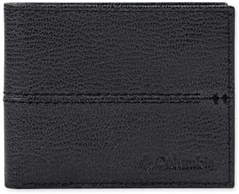 Columbia Mens RFID Slim Bifold Wallet With ID Window Black Center Stitch