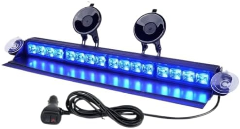 Xprite 16 inch Blue Emergency Strobe Dash Lights, Interior Windshield Flashing Light w/Suction Cups for Construction Towing Snow Plow Pickup Work Trucks Cars (Aluminum Housing)