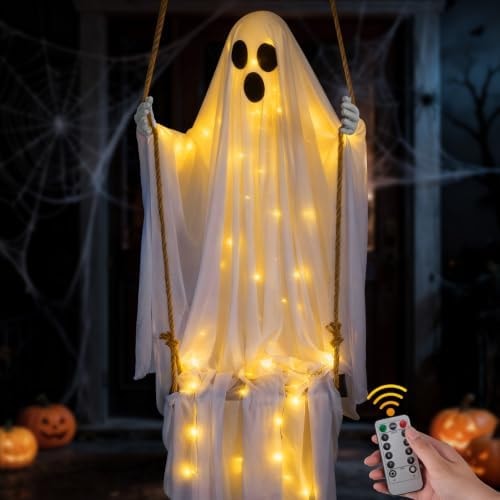 Halloween Decorations Outdoor,4.8FT Hanging Swing Ghost for Yard and Porch