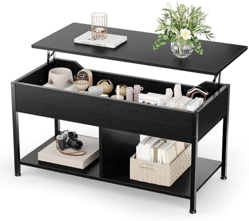 OLIXIS Coffee Table with Storage for Home Living Room Office, Black