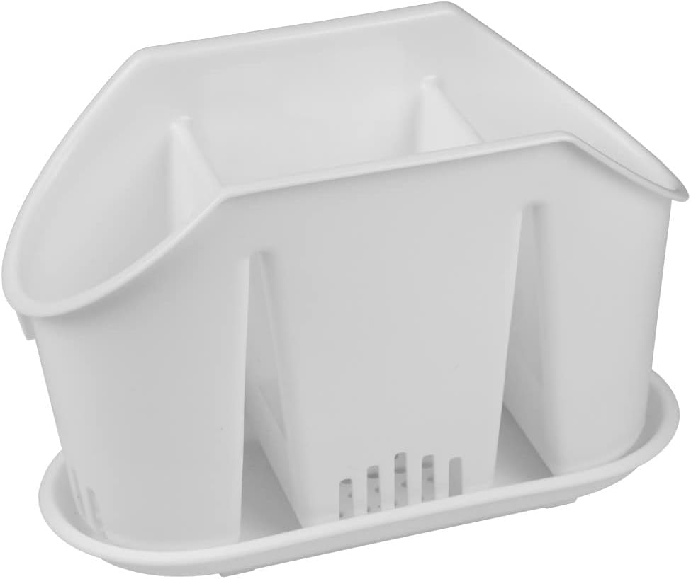 YBM Home Multipurpose Cutlery Utensil Drying Rack Storage Holder 3 Compartments Base Tray, Serves as Kitchen Sink Drying Rack Silverware Holder for Dinner Table, 38-1227whitevc, 7.5x3.25x5.75