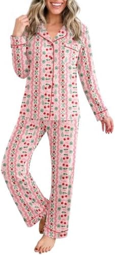 Ekouaer Womens Pajamas Set Button Up Pjs Sleepwear Lounge Sets