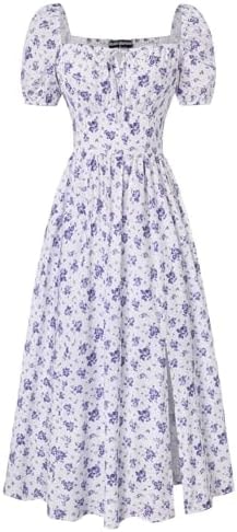 Scarlet Darkness Women's Floral Corset Dress with Split 2026 Summer Spring Square Neck Midi Milkmaid Dresses Purple Ditsy Floral S