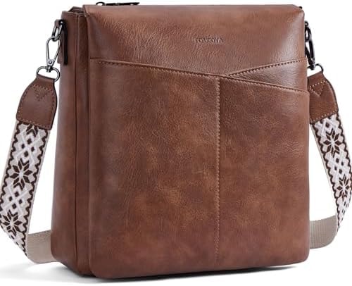 POIUGOYA Leather Crossbody Bags for Women,Medium Dual Main Pockets Crossbody Purse,Lightweight Shoulder Bag for Travel/Work