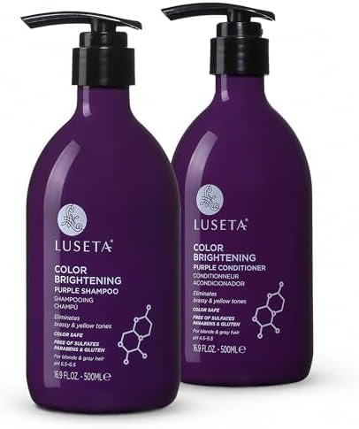 Luseta Purple Shampoo and Conditioner Set for Blonde, Gray - Color Treated Hair - Sulfate Free Paraben Free - Infused with Cocos Nucifera Oil for Curly and Damaged Hair - 2x16.9oz