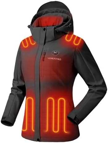 Venustas Women's Heated Jacket with Battery, 20 Hours Warmth, Waterproof Insulated Heated Coat with Detachable Hood