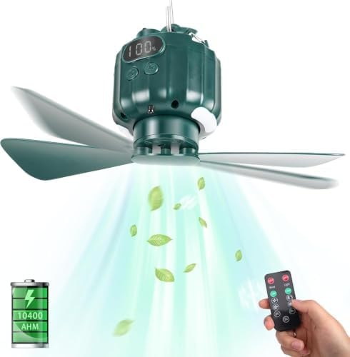 DUKUSEEK Tent Ceiling Fans for Camping, Portable Hanging Tent Fans with Light and Remote Control, USB Battery Operated Camping Fan for Canopy Tent Beach