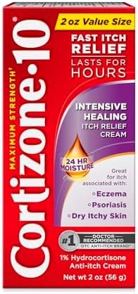 Cortizone-10 Maximum Strength Intensive Healing Itch Relief Cream, 1% Hydrocortisone, Fast-Acting, Anti-Itch Cream for Bug Bites, Rash, Eczema, Psoriasis, Poison Ivy, Oak, Sumac & More, 2 oz