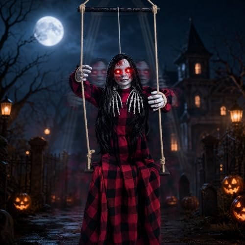 55 Inch Scary Outdoor Halloween Decoration, Hanging Swing Ghost Girl