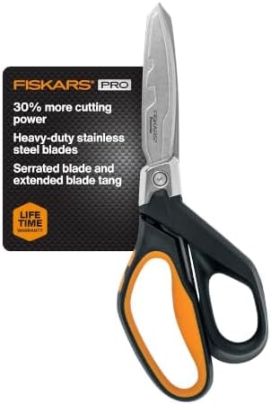 Fiskars Pro PowerArc Shop Shears, Heavy Duty Stainless Steel Scissor, Industrial Grade Tool for Building and Construction, 10 in, Orange/Black